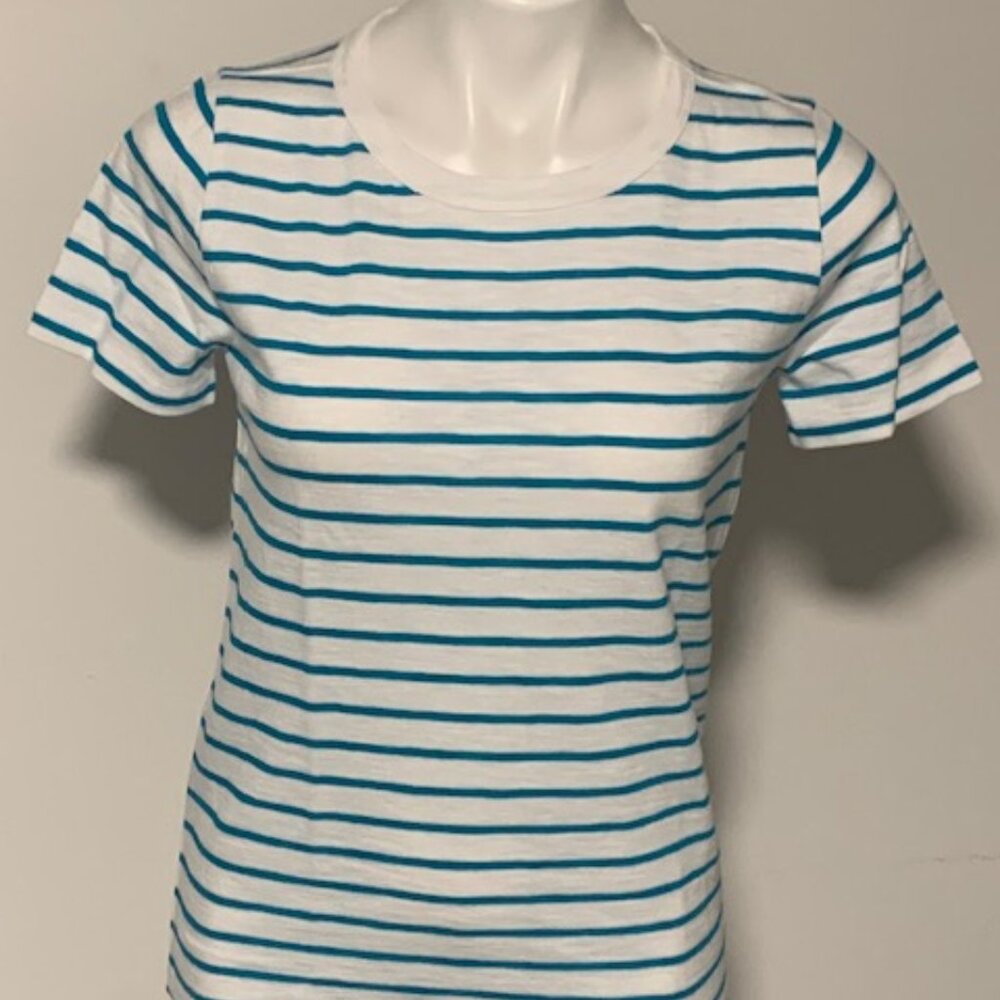 J. CREW GIRLFRIEND TEE TURQUOISE BLUE WHITE STRIPES NWT XS